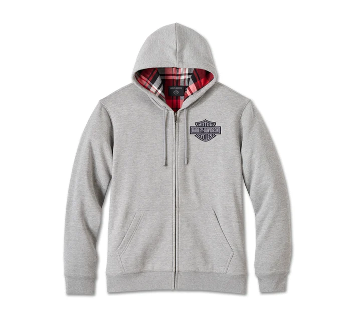 Men's Bar & Shield Plaid Lined Zip-Up Hoodie